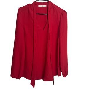 Signature Collection Womens Red Sheer Blouse Tie Neck Size Small